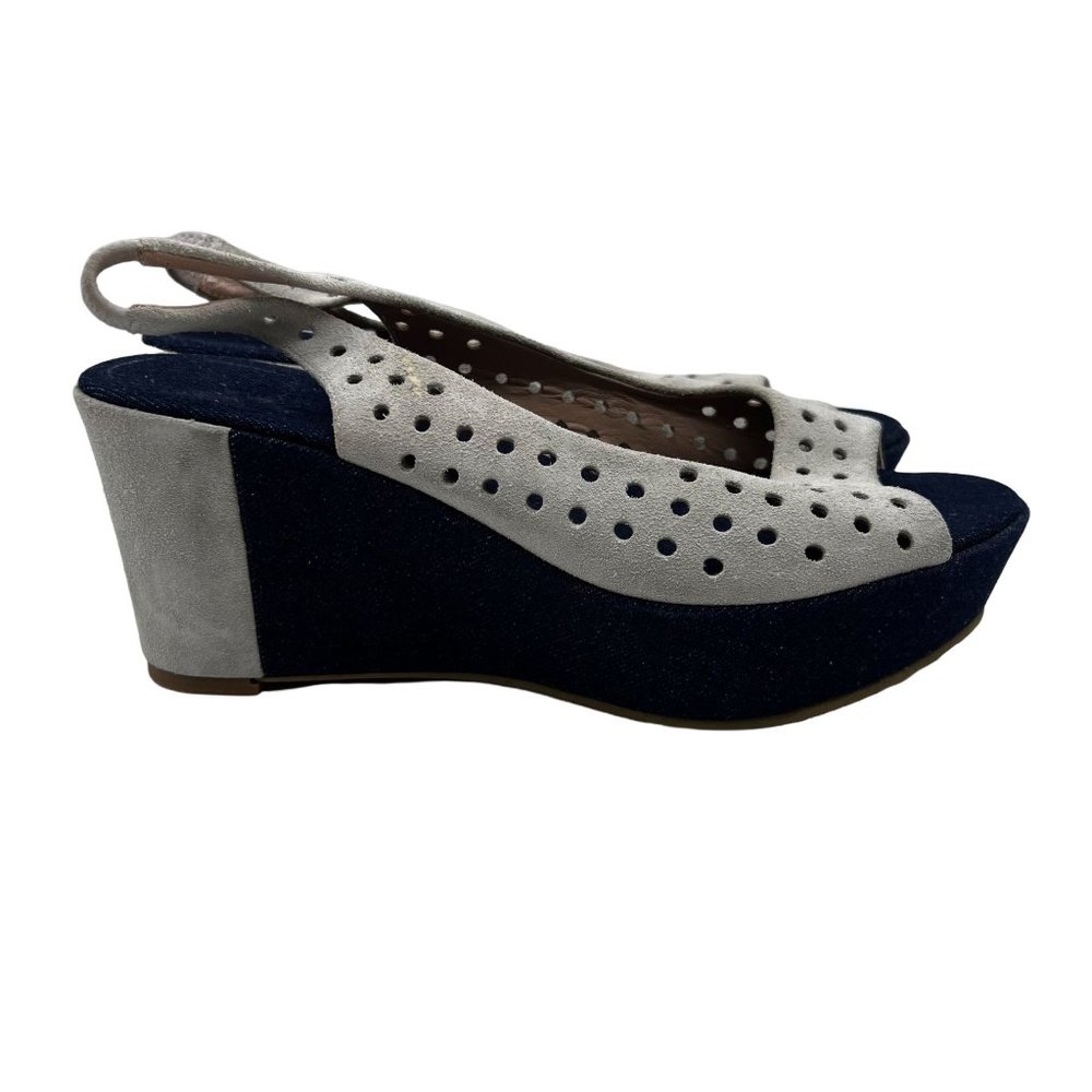 VERA GOMMA Shoes Slingback GUSY Wedge Leather Suede Fabric NWOB Size 7.5 / 38